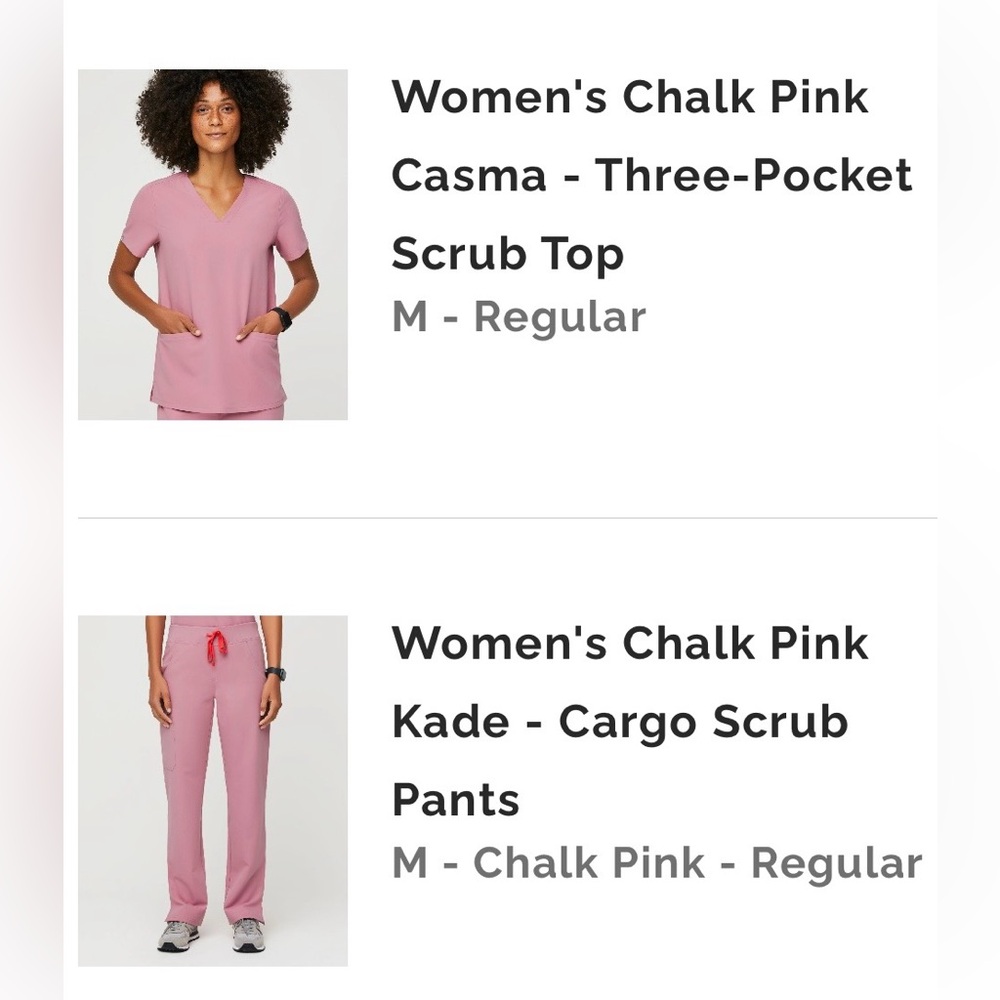 Set-FIGS Chalk Pink Women's Scrub Set - V-Neck Top & Cargo Pants